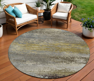 HomeRoots 5' Taupe Brown and Gold Abstract Washable Area Rug – Stylish, Durable, Indoor Outdoor Design Perfect for Any Space 8' Round 630863