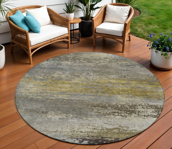 HomeRoots 5' Taupe Brown and Gold Abstract Washable Area Rug – Stylish, Durable, Indoor Outdoor Design Perfect for Any Space 8' Round 630863
