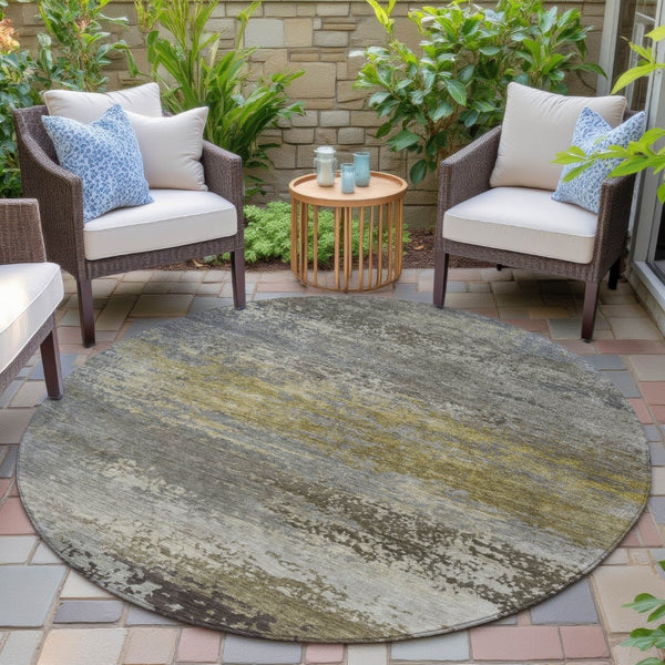 HomeRoots 5' Taupe Brown and Gold Abstract Washable Area Rug – Stylish, Durable, Indoor Outdoor Design Perfect for Any Space 8' Round 630863