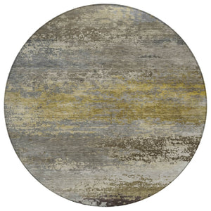 HomeRoots 5' Taupe Brown and Gold Abstract Washable Area Rug – Stylish, Durable, Indoor Outdoor Design Perfect for Any Space 8' Round 630863