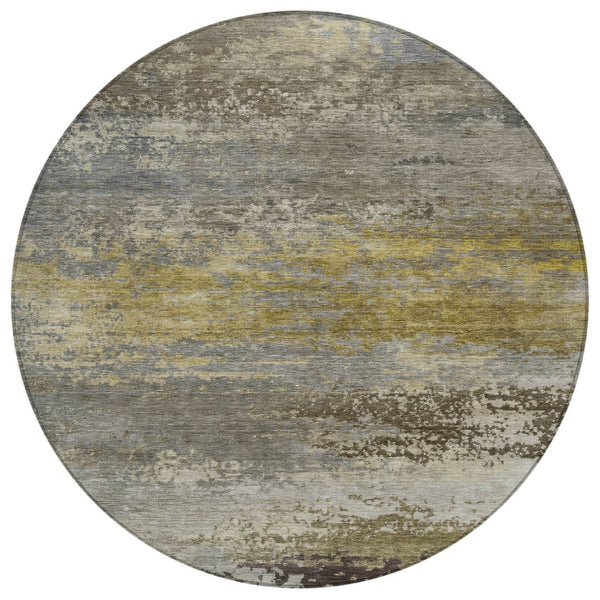 HomeRoots 5' Taupe Brown and Gold Abstract Washable Area Rug – Stylish, Durable, Indoor Outdoor Design Perfect for Any Space 8' Round 630863