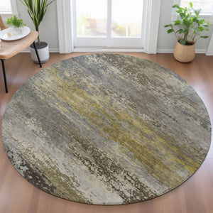 HomeRoots 5' Taupe Brown and Gold Abstract Washable Area Rug – Stylish, Durable, Indoor Outdoor Design Perfect for Any Space 8' Round 630863