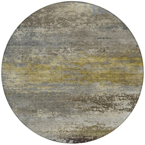 HomeRoots 5' Taupe Brown and Gold Abstract Washable Area Rug – Stylish, Durable, Indoor Outdoor Design Perfect for Any Space 8' Round 630863