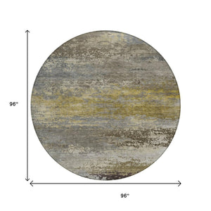 HomeRoots 5' Taupe Brown and Gold Abstract Washable Area Rug – Stylish, Durable, Indoor Outdoor Design Perfect for Any Space 8' Round 630863