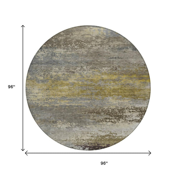 HomeRoots 5' Taupe Brown and Gold Abstract Washable Area Rug – Stylish, Durable, Indoor Outdoor Design Perfect for Any Space 8' Round 630863