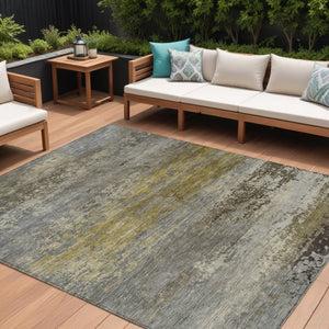 HomeRoots 5' Taupe Brown and Gold Abstract Washable Area Rug – Stylish, Durable, Indoor Outdoor Design Perfect for Any Space 8' X 10' 630864