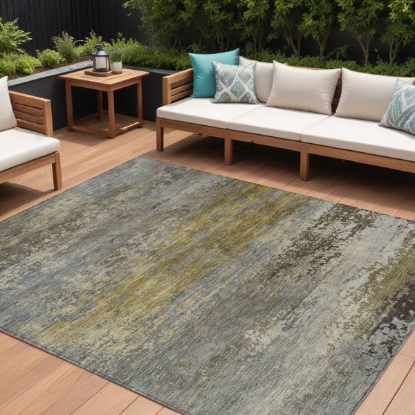 HomeRoots 5' Taupe Brown and Gold Abstract Washable Area Rug – Stylish, Durable, Indoor Outdoor Design Perfect for Any Space 8' X 10' 630864