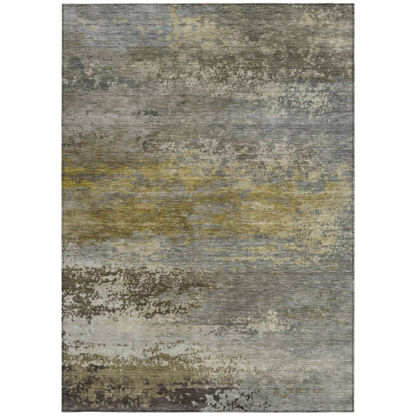 HomeRoots 5' Taupe Brown and Gold Abstract Washable Area Rug – Stylish, Durable, Indoor Outdoor Design Perfect for Any Space 9' X 12' 630865