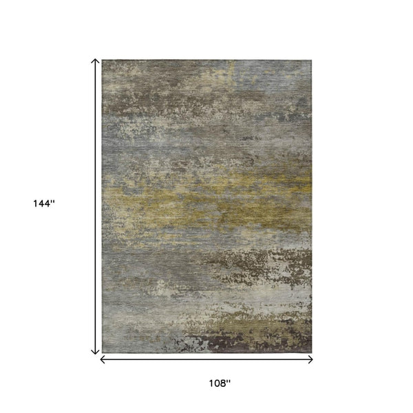 HomeRoots 5' Taupe Brown and Gold Abstract Washable Area Rug – Stylish, Durable, Indoor Outdoor Design Perfect for Any Space 9' X 12' 630865