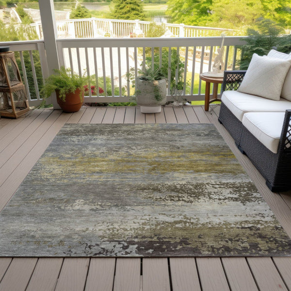 HomeRoots 5' Taupe Brown and Gold Abstract Washable Area Rug – Stylish, Durable, Indoor Outdoor Design Perfect for Any Space 9' X 12' 630865