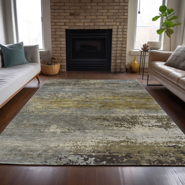 HomeRoots 5' Taupe Brown and Gold Abstract Washable Area Rug – Stylish, Durable, Indoor Outdoor Design Perfect for Any Space 10' X 14' 630866