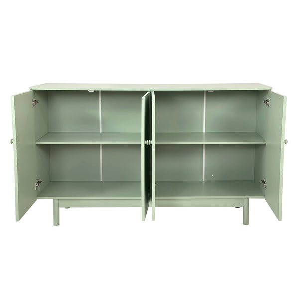 English Elm Stylish 4-Door Intaglio Storage Cabinet with Pine Legs and Solid Wood Pulls, Mid-Century Modern Console Mint Green W757P151918