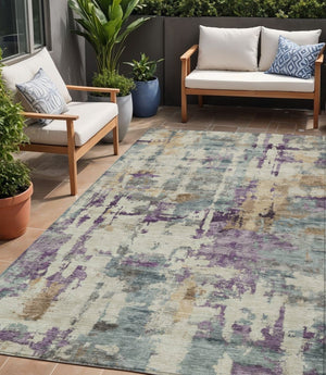 HomeRoots 5' Stylish Purple and Gold Abstract Area Rug - Durable, Washable, Indoor/Outdoor Design for Modern Spaces 5' X 8' 630868