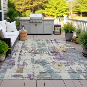 HomeRoots 5' Stylish Purple and Gold Abstract Area Rug - Durable, Washable, Indoor/Outdoor Design for Modern Spaces 5' X 8' 630868