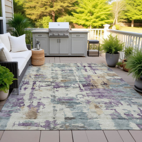 HomeRoots 5' Stylish Purple and Gold Abstract Area Rug - Durable, Washable, Indoor/Outdoor Design for Modern Spaces 5' X 8' 630868