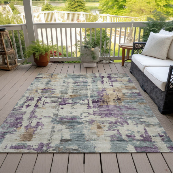 HomeRoots 5' Stylish Purple and Gold Abstract Area Rug - Durable, Washable, Indoor/Outdoor Design for Modern Spaces 5' X 8' 630868