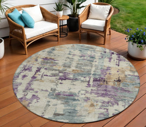 HomeRoots 5' Stylish Purple and Gold Abstract Area Rug - Durable, Washable, Indoor/Outdoor Design for Modern Spaces 8' Round 630869