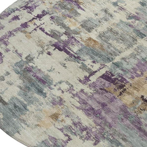 HomeRoots 5' Stylish Purple and Gold Abstract Area Rug - Durable, Washable, Indoor/Outdoor Design for Modern Spaces 8' Round 630869