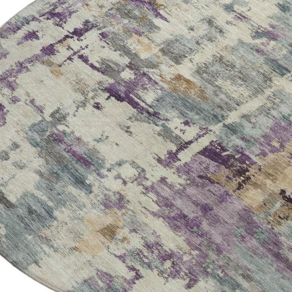 HomeRoots 5' Stylish Purple and Gold Abstract Area Rug - Durable, Washable, Indoor/Outdoor Design for Modern Spaces 8' Round 630869