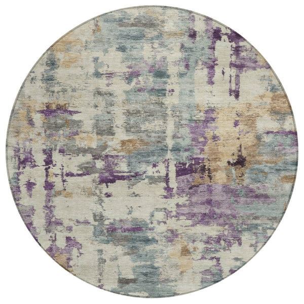 HomeRoots 5' Stylish Purple and Gold Abstract Area Rug - Durable, Washable, Indoor/Outdoor Design for Modern Spaces 8' Round 630869