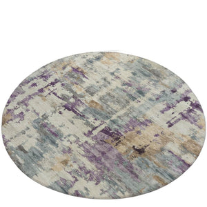 HomeRoots 5' Stylish Purple and Gold Abstract Area Rug - Durable, Washable, Indoor/Outdoor Design for Modern Spaces 8' Round 630869