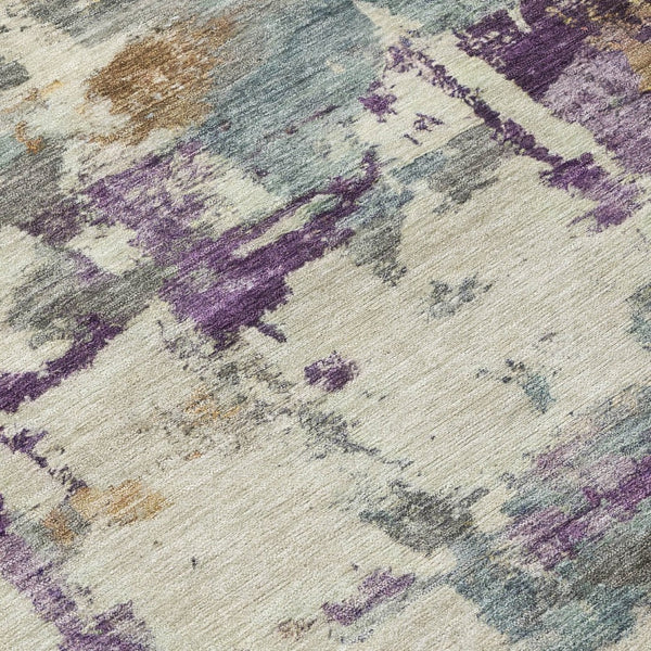 HomeRoots 5' Stylish Purple and Gold Abstract Area Rug - Durable, Washable, Indoor/Outdoor Design for Modern Spaces 8' Round 630869