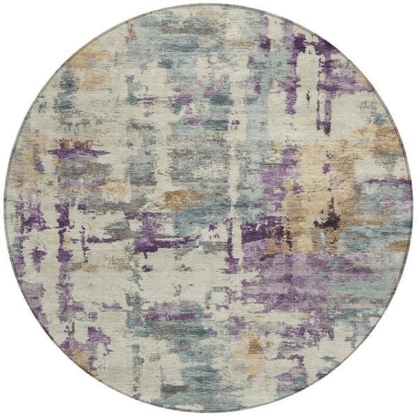 HomeRoots 5' Stylish Purple and Gold Abstract Area Rug - Durable, Washable, Indoor/Outdoor Design for Modern Spaces 8' Round 630869