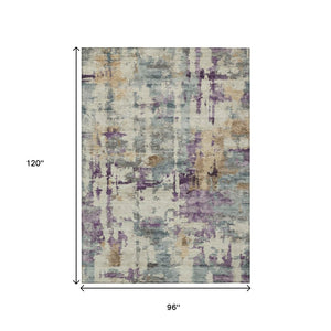 HomeRoots 5' Stylish Purple and Gold Abstract Area Rug - Durable, Washable, Indoor/Outdoor Design for Modern Spaces 8' X 10' 630870