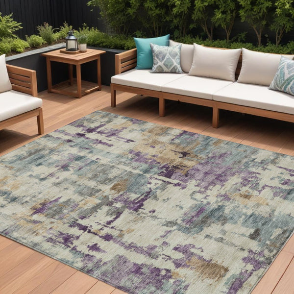 HomeRoots 5' Stylish Purple and Gold Abstract Area Rug - Durable, Washable, Indoor/Outdoor Design for Modern Spaces 8' X 10' 630870