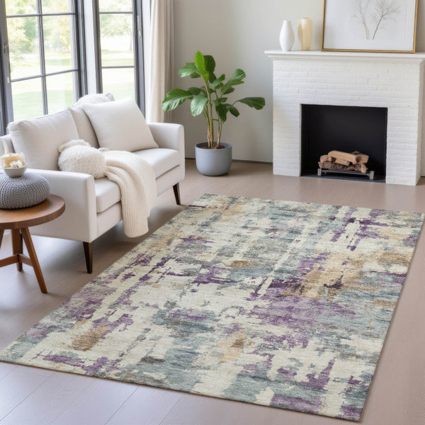 HomeRoots 5' Stylish Purple and Gold Abstract Area Rug - Durable, Washable, Indoor/Outdoor Design for Modern Spaces 8' X 10' 630870