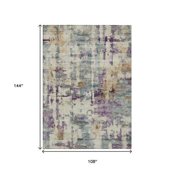 HomeRoots 5' Stylish Purple and Gold Abstract Area Rug - Durable, Washable, Indoor/Outdoor Design for Modern Spaces 9' X 12' 630871