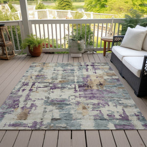 HomeRoots 5' Stylish Purple and Gold Abstract Area Rug - Durable, Washable, Indoor/Outdoor Design for Modern Spaces 10' X 14' 630872