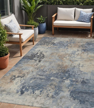 HomeRoots 5' Denim Blue Beige Charcoal Abstract Area Rug - Stylish, Washable, Indoor/Outdoor Versatility! 5' X 8' 630874