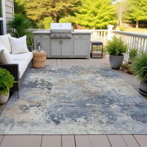 HomeRoots 5' Denim Blue Beige Charcoal Abstract Area Rug - Stylish, Washable, Indoor/Outdoor Versatility! 5' X 8' 630874