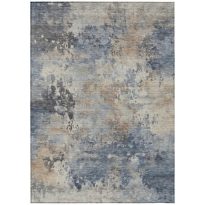 HomeRoots 5' Denim Blue Beige Charcoal Abstract Area Rug - Stylish, Washable, Indoor/Outdoor Versatility! 5' X 8' 630874