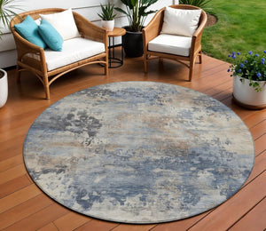 HomeRoots 5' Denim Blue Beige Charcoal Abstract Area Rug - Stylish, Washable, Indoor/Outdoor Versatility! 8' Round 630875