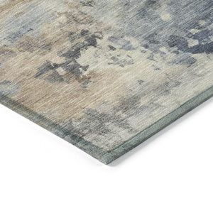 HomeRoots 5' Denim Blue Beige Charcoal Abstract Area Rug - Stylish, Washable, Indoor/Outdoor Versatility! 8' Round 630875