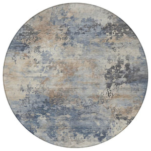 HomeRoots 5' Denim Blue Beige Charcoal Abstract Area Rug - Stylish, Washable, Indoor/Outdoor Versatility! 8' Round 630875