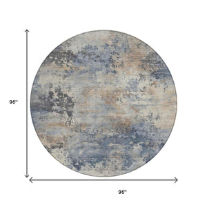 HomeRoots 5' Denim Blue Beige Charcoal Abstract Area Rug - Stylish, Washable, Indoor/Outdoor Versatility! 8' Round 630875