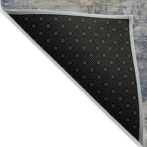 HomeRoots 5' Denim Blue Beige Charcoal Abstract Area Rug - Stylish, Washable, Indoor/Outdoor Versatility! 8' X 10' 630876