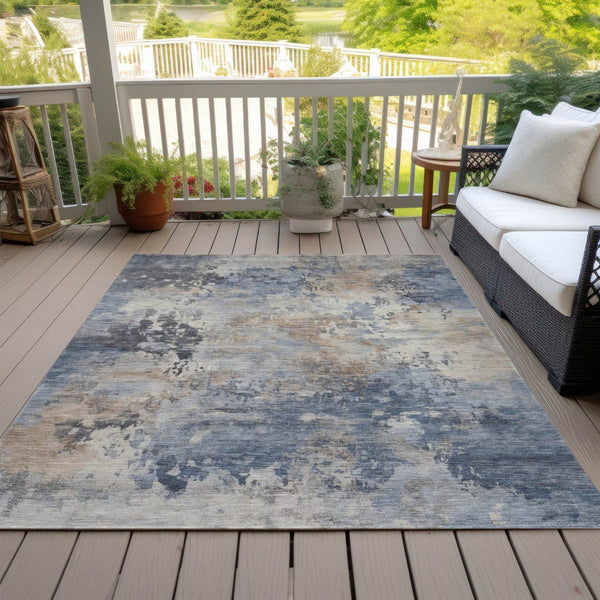 HomeRoots 5' Denim Blue Beige Charcoal Abstract Area Rug - Stylish, Washable, Indoor/Outdoor Versatility! 8' X 10' 630876
