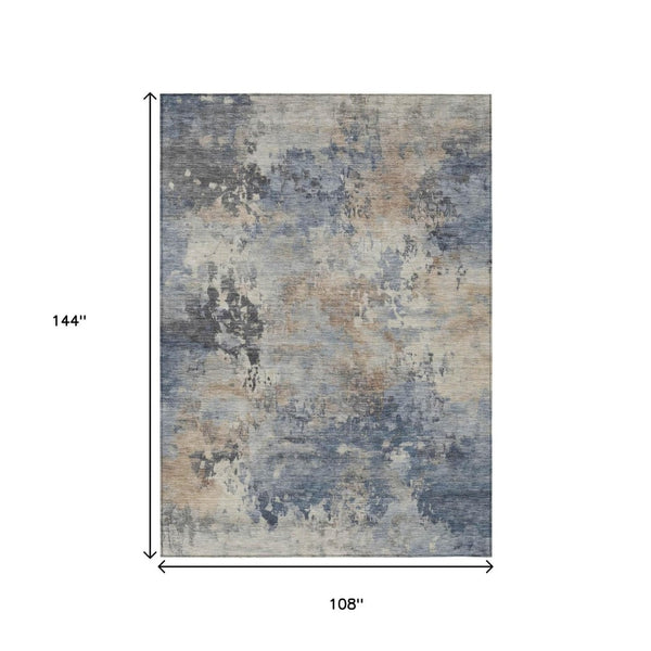 HomeRoots 5' Denim Blue Beige Charcoal Abstract Area Rug - Stylish, Washable, Indoor/Outdoor Versatility! 9' X 12' 630877