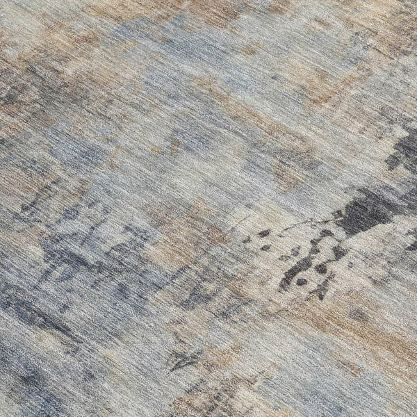 HomeRoots 5' Denim Blue Beige Charcoal Abstract Area Rug - Stylish, Washable, Indoor/Outdoor Versatility! 10' X 14' 630878