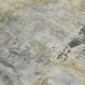 HomeRoots 5' Modern Abstract Pewter Charcoal and Gold Washable Area Rug for Indoor and Outdoor Spaces 5' X 8' 630880