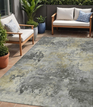HomeRoots 5' Modern Abstract Pewter Charcoal and Gold Washable Area Rug for Indoor and Outdoor Spaces 5' X 8' 630880