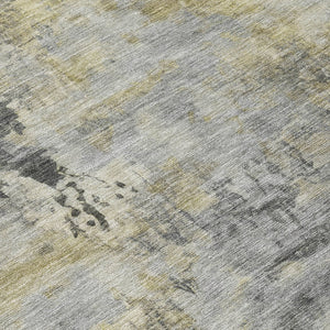 HomeRoots 5' Modern Abstract Pewter Charcoal and Gold Washable Area Rug for Indoor and Outdoor Spaces 5' X 8' 630880