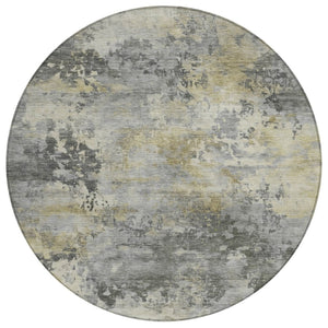 HomeRoots 5' Modern Abstract Pewter Charcoal and Gold Washable Area Rug for Indoor and Outdoor Spaces 8' Round 630881