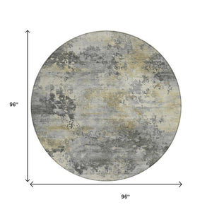 HomeRoots 5' Modern Abstract Pewter Charcoal and Gold Washable Area Rug for Indoor and Outdoor Spaces 8' Round 630881
