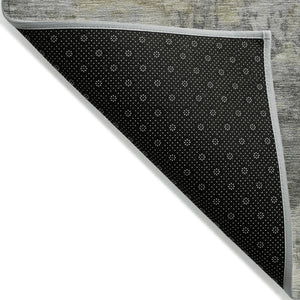 HomeRoots 5' Modern Abstract Pewter Charcoal and Gold Washable Area Rug for Indoor and Outdoor Spaces 8' X 10' 630882