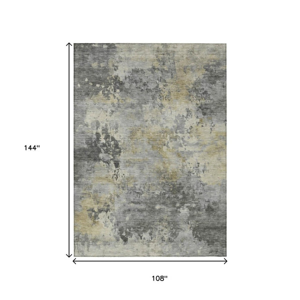 HomeRoots 5' Modern Abstract Pewter Charcoal and Gold Washable Area Rug for Indoor and Outdoor Spaces 9' X 12' 630883